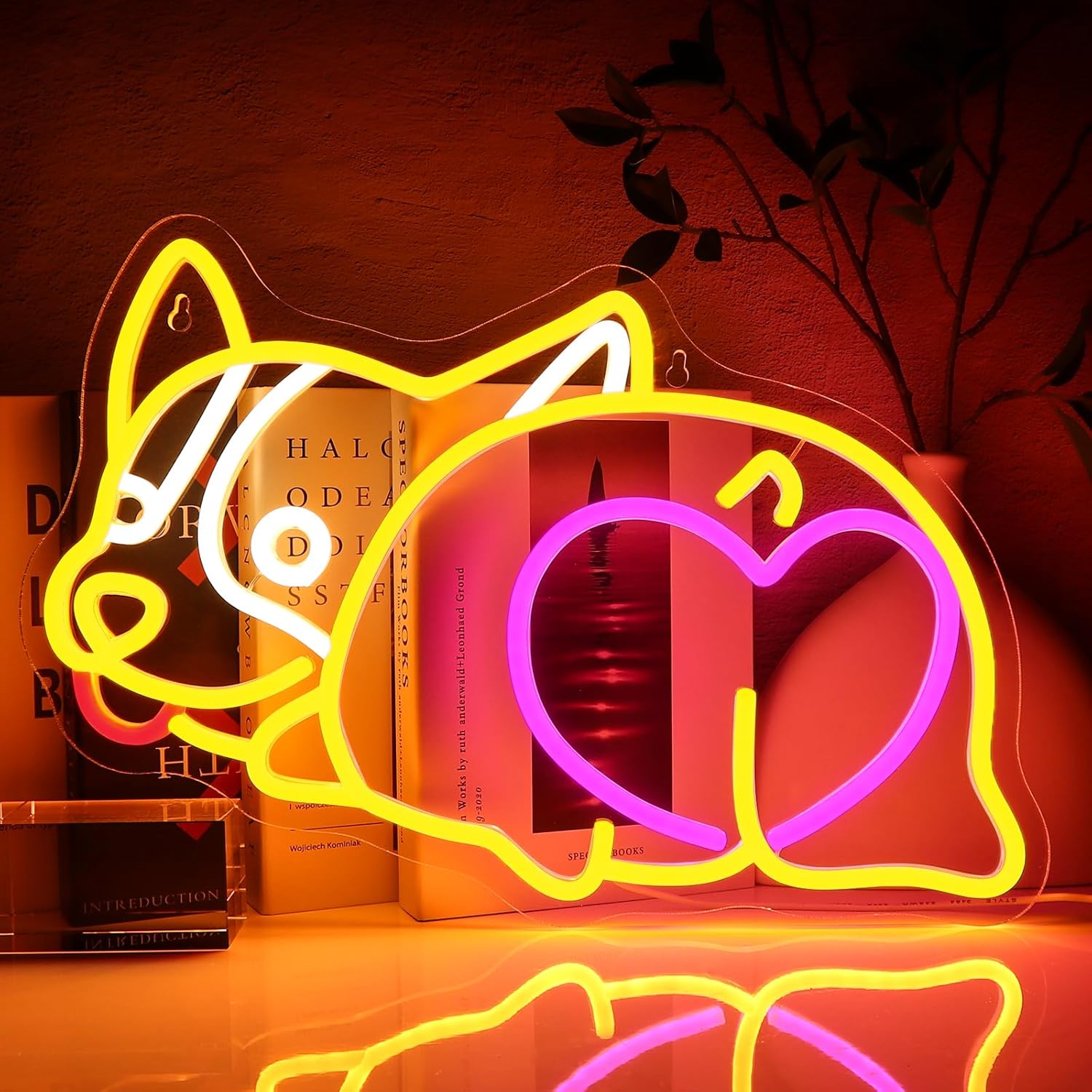 Zoo Party Games - Neonowy znak z psem rasy corgi,